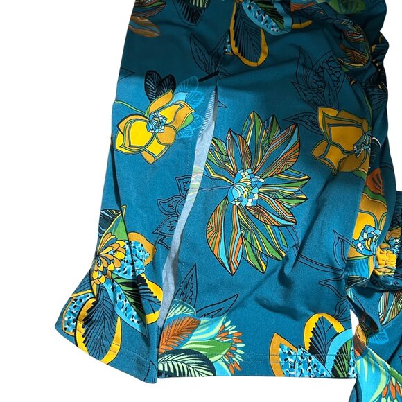 Floral Teal Two-Piece Dress with Long Sleeve Top By Iman Size L #D-6-6-0 - Picture 15 of 15